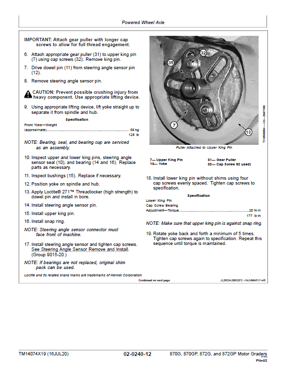 John Deere 870G, 870GP, 872G, 872GP Grader Technical Manual (S.N F678818 – F680877) Workshop Guide