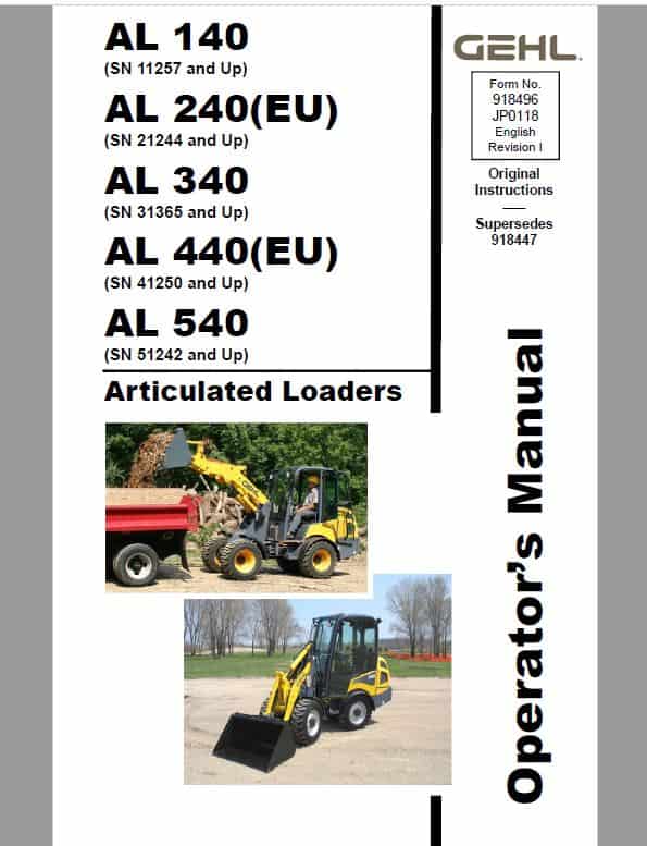 Gehl AL 340 Articulated Loader Repair Service Manual
