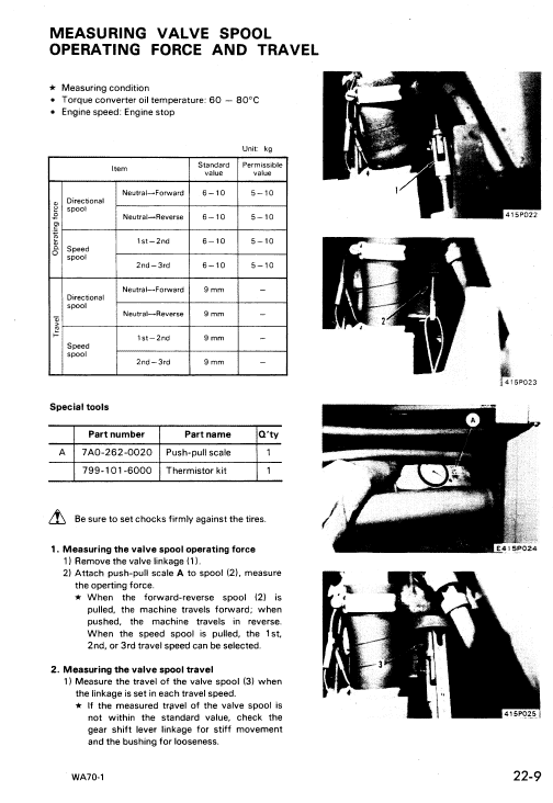 Komatsu WA70-1 Wheel Loader Service Manual Workshop Guide