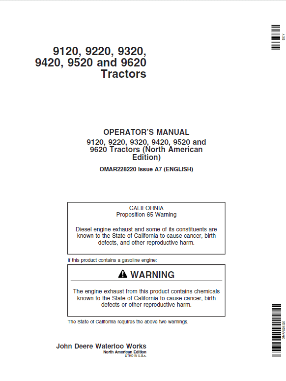 John Deere 9420, 9520, 9620 Tractors Repair Technical Manual Workshop Guide