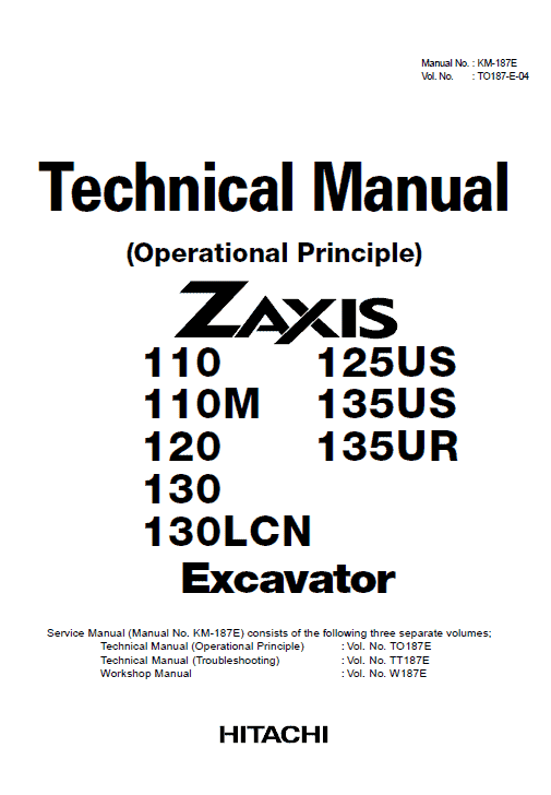 Hitachi ZX125US, ZX135US, ZX135UR Excavator Service Repair Manual Workshop Guide