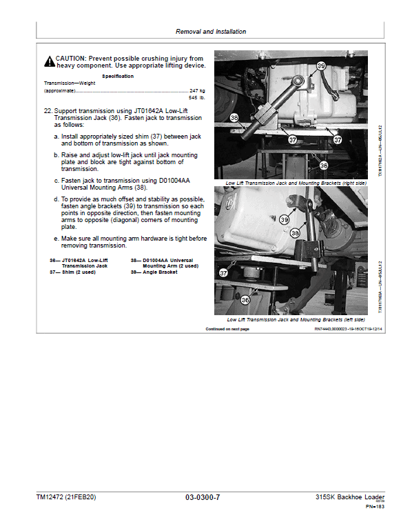 John Deere 315SK Backhoe Loader Repair Technical Manual (S.N after C229820 & D219607 – ) Workshop Guide