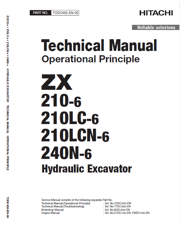 Hitachi ZX210-6, ZX210LC-6, ZX240N-6 Excavator Service Repair Manual Workshop Guide