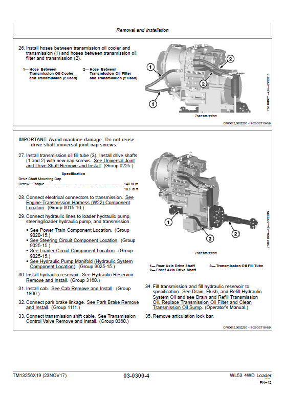 John Deere WL53 4WD Loader Repair Technical Manual (S.N D100008 – D100079) Workshop Guide