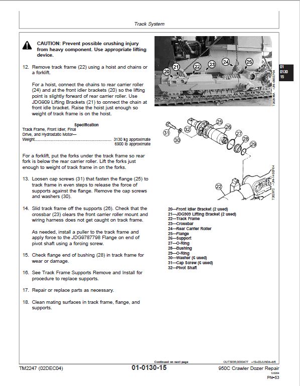 John Deere 950C Crawler Dozer Technical Manual (TM2247 and TM1849) Workshop Guide