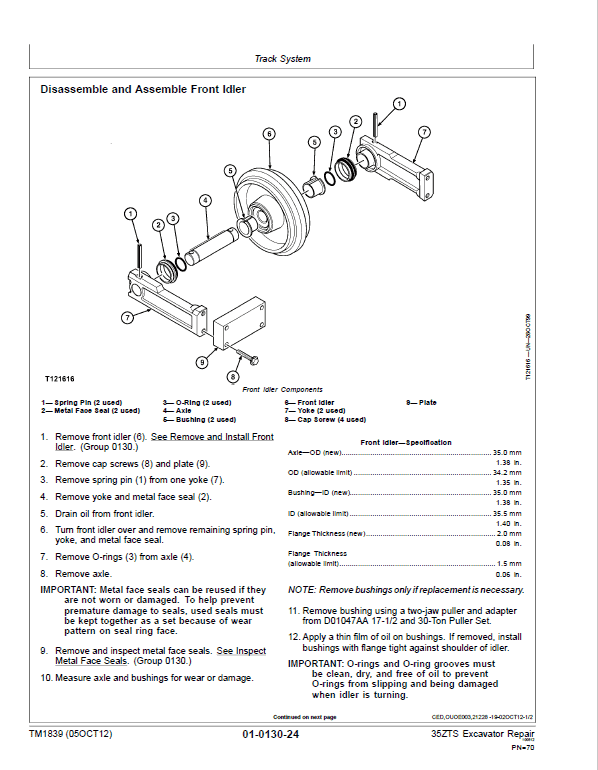 John Deere 35ZTS Excavator Repair Technical Manual Workshop Guide