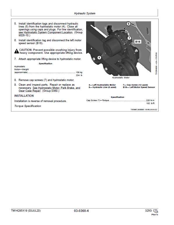 John Deere 325G Compact Track Loader Repair Technical Manual (S.N after J328658 – ) Workshop Guide