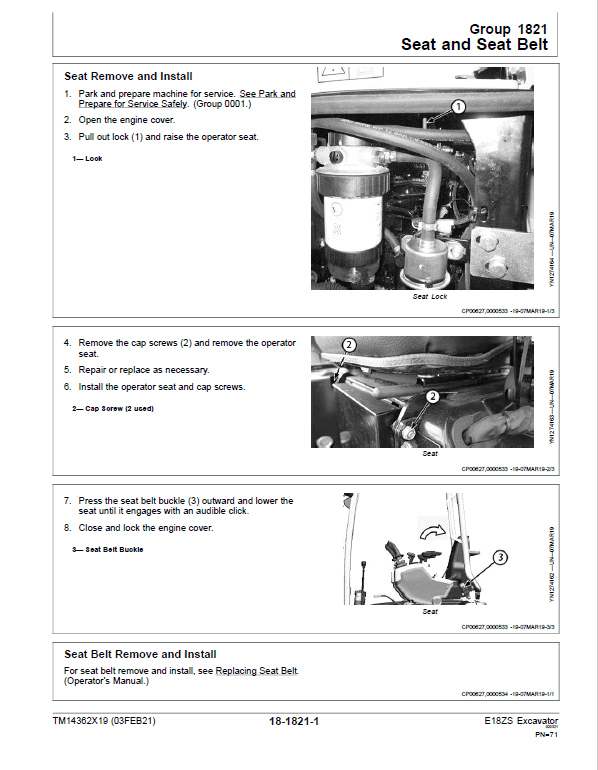 John Deere E18ZS Excavator Repair Technical Manual (SN. D016000 – ) Workshop Guide
