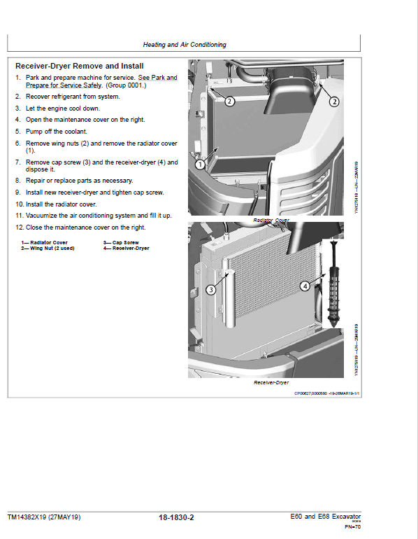 John Deere E60, E68 Excavator Repair Technical Manual (SN. D016000-) Workshop Guide
