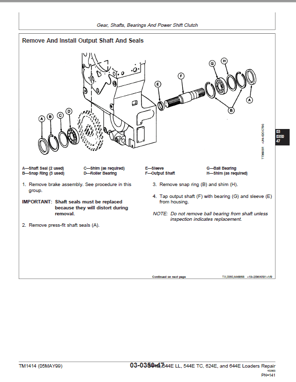 John Deere 544E, 544E LL, 544E TC, 624E, 644E Loader Technical Manual Workshop Guide