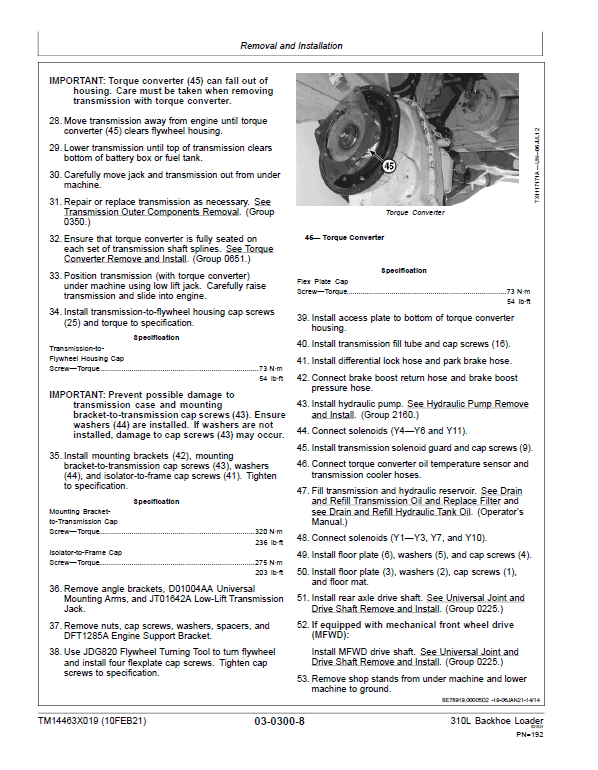John Deere 310L Backhoe Loader Repair Technical Manual (S.N after C390996 & D390996 – ) Workshop Guide
