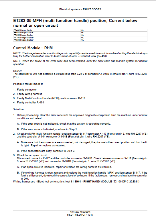 New Holland FR480, FR550, FR650, FR780, FR850, FR850 Forage Harvester Service Manual Workshop Guide