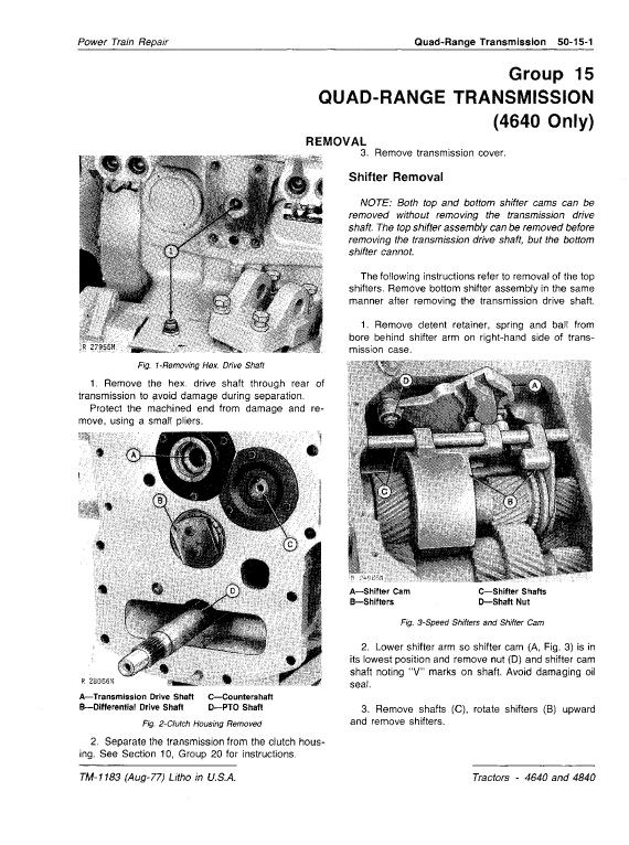 John Deere 4640, 4840 Tractors Repair Technical Manual Workshop Guide