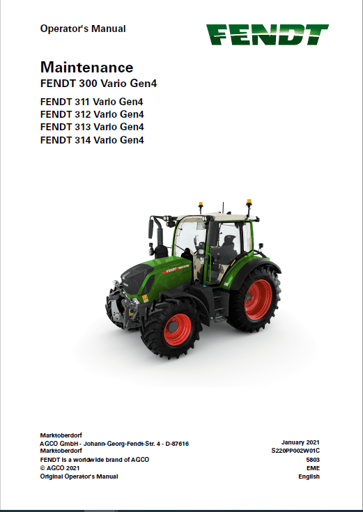 Fendt 311, 312, 313, 314 Vario Gen4 Tractors Workshop Repair Manual Workshop Guide