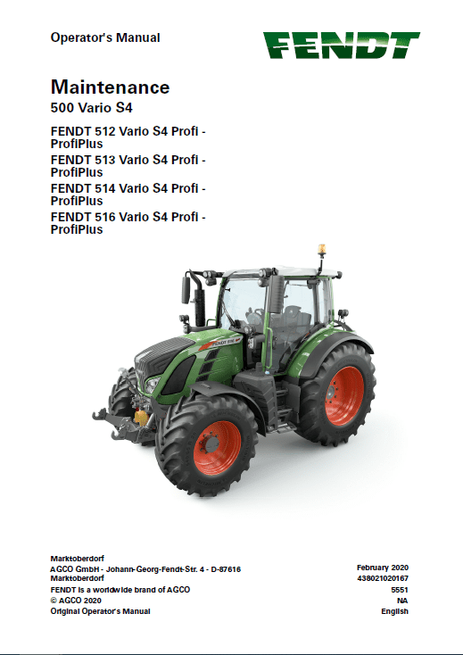 Fendt 512, 513, 514, 516 Vario S4 Tractors Workshop Repair Manual Workshop Guide