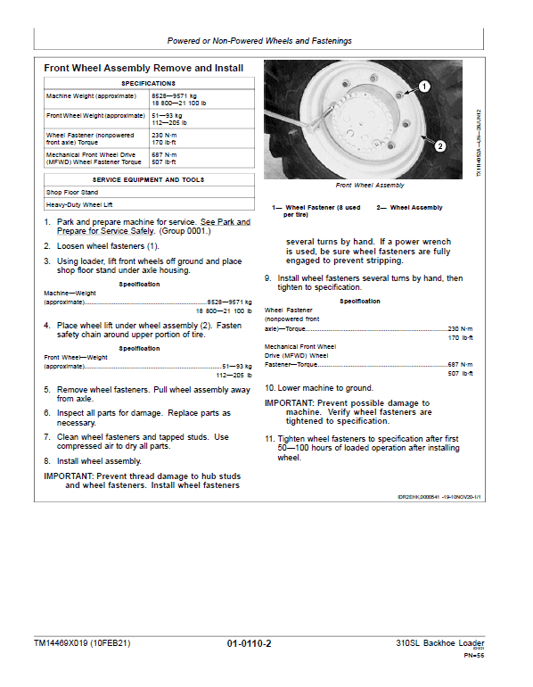 John Deere 310SL Backhoe Repair Technical Manual (S.N after C390996 & D390996 – ) Workshop Guide