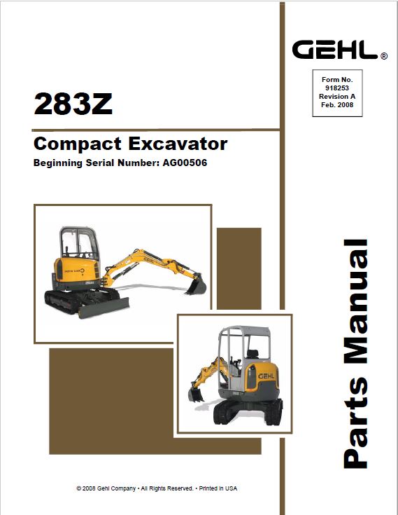 Gehl GE 283Z Compact Excavator Repair Service Manual