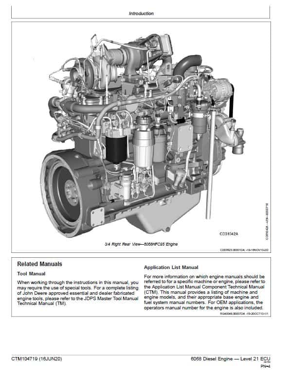 John Deere 6068 Diesel Engine Level 21 ECU Repair Technical Manual (CTM104719) Workshop Guide