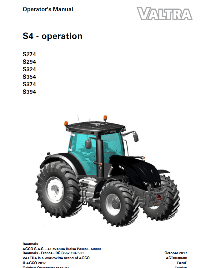 Valtra S274, S294, S324, S354, S374, S394 Tractors Workshop Repair Manual