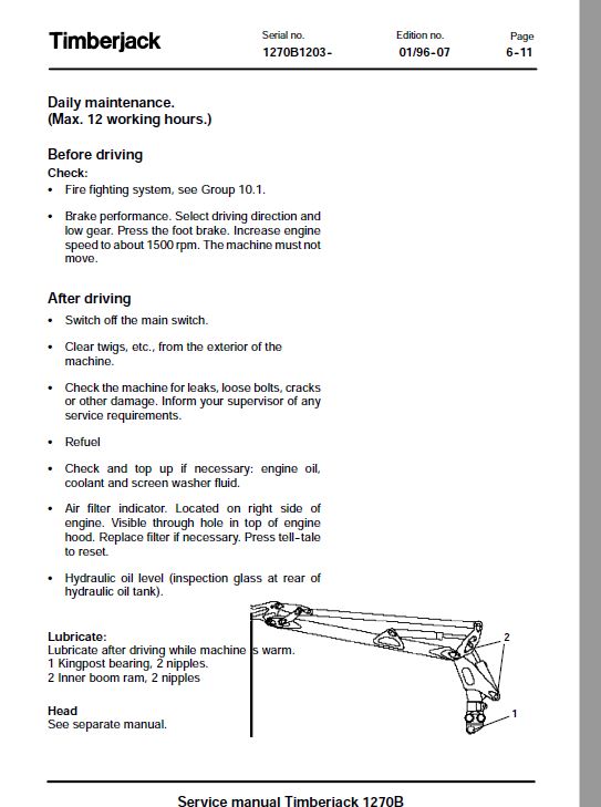 Timberjack 1270B Harvester Service Repair Manual (1270B1203 and Up) Workshop Guide