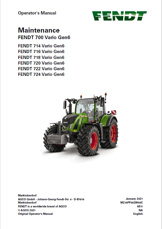 Fendt 714, 716, 718, 720, 722, 724 Vario Gen6 Tractors Workshop Repair Manual