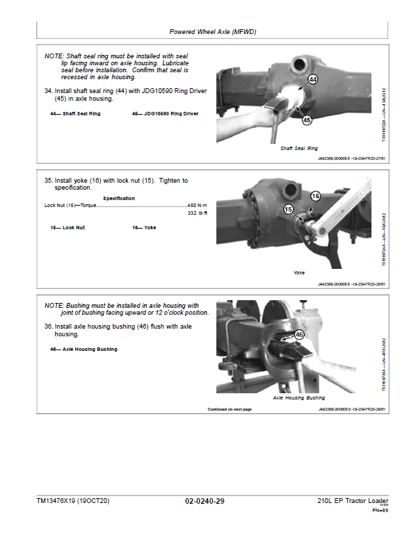 John Deere 210L EP Tractor Loader Repair Technical Manual (S.N J892600 – 895000) Workshop Guide