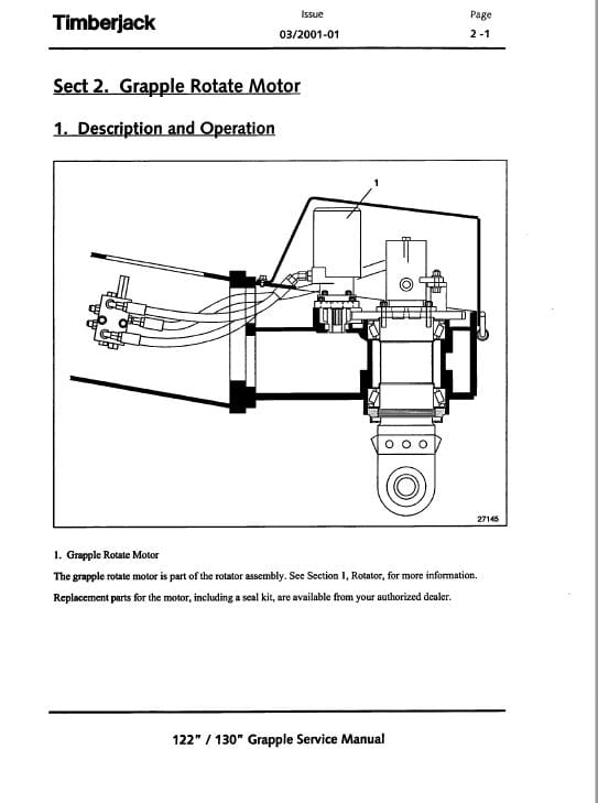 Timberjack 122, 130 Grapple Service Repair Manual Workshop Guide