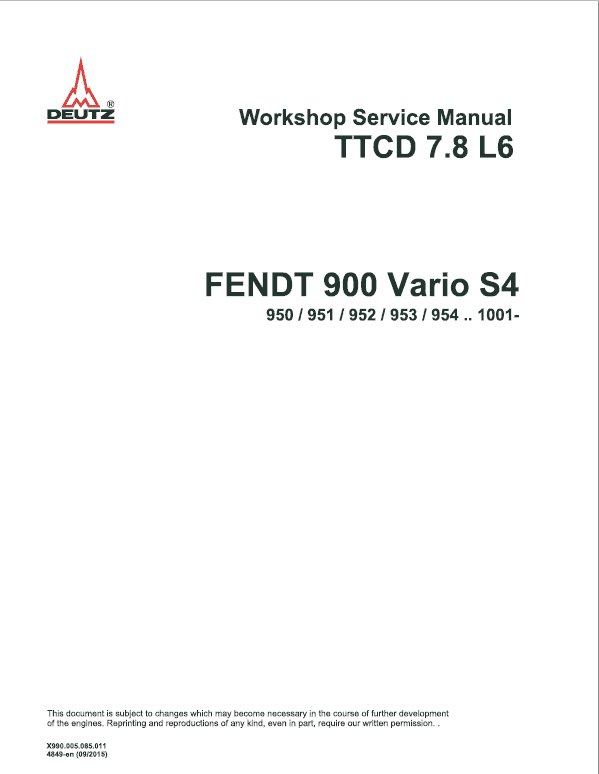 Fendt 927, 930, 933, 936, 939 Vario S4 Tractors Workshop Repair Manual Workshop Guide