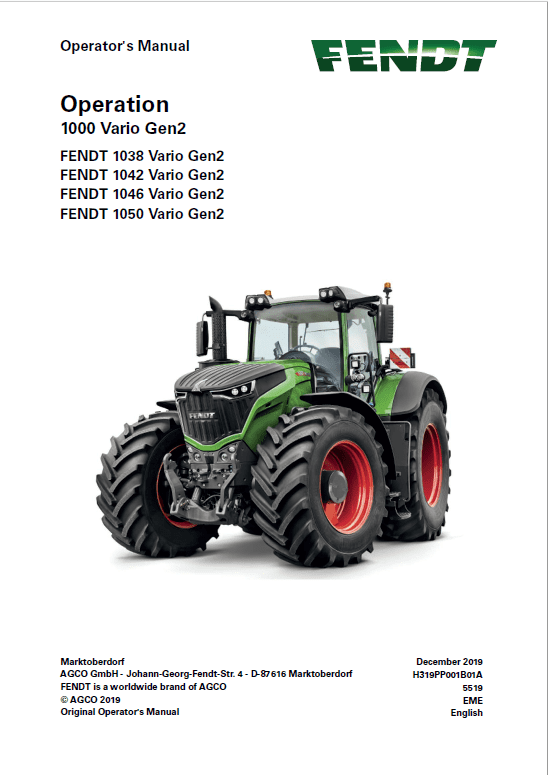 Fendt 1038, 1042, 1046, 1050 Vario Gen2 Tractors Workshop Repair Manual Workshop Guide