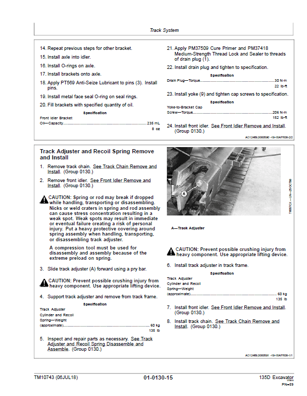 John Deere 135D Excavator Repair Technical Manual Workshop Guide