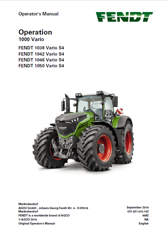Fendt 1038, 1042, 1046, 1050 Vario S4 Tractors Workshop Repair Manual Workshop Guide