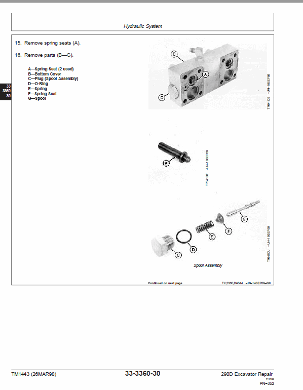 John Deere 290D Excavator Repair Technical Manual Workshop Guide