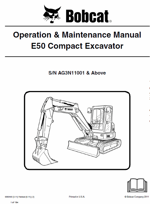 Bobcat E50 Compact Excavator Repair Service Manual Workshop Guide