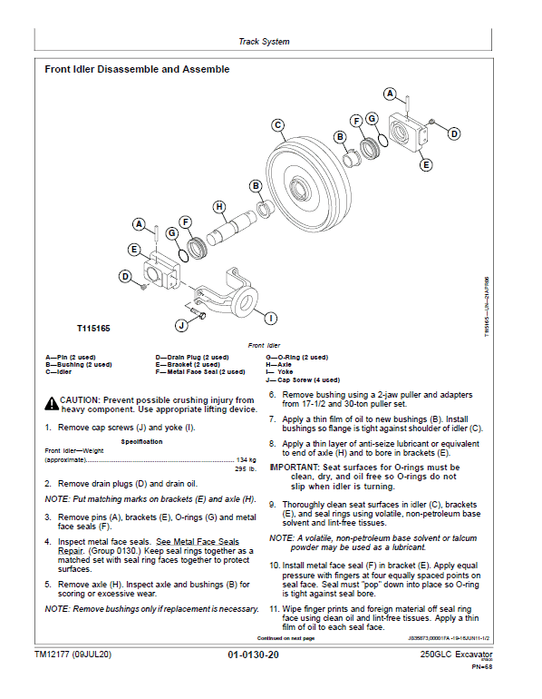 John Deere 250GLC Excavator Technical Manual (PIN: 1FF250GX_C608001, D608001, E608001 – ) Workshop Guide