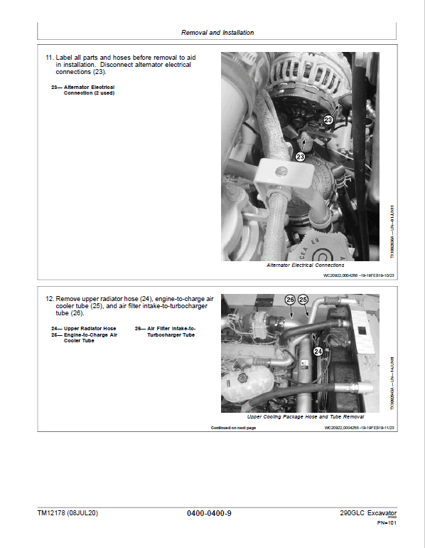 John Deere 290GLC Excavator Technical Manual (S.N after C705001, D705001, E705001) Workshop Guide