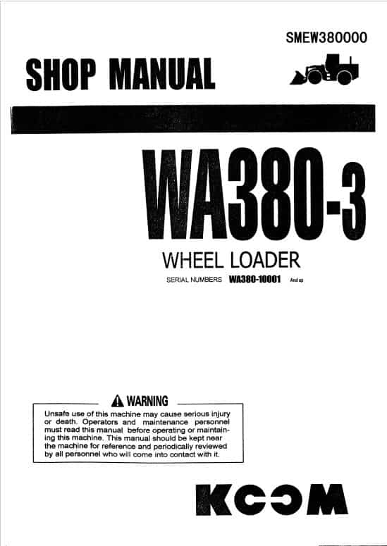 Komatsu WA380-3 Wheel Loader Service Manual Workshop Guide
