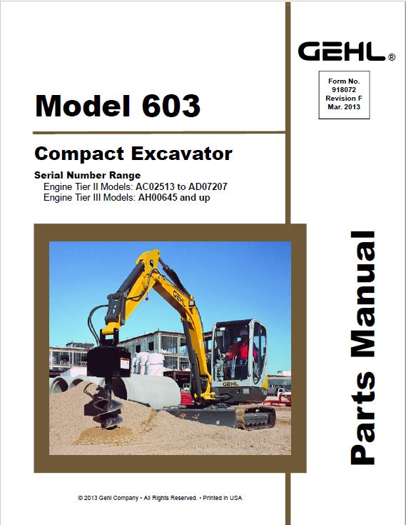 Gehl GE 503Z, GE 603 Mini Excavator Repair Service Manual