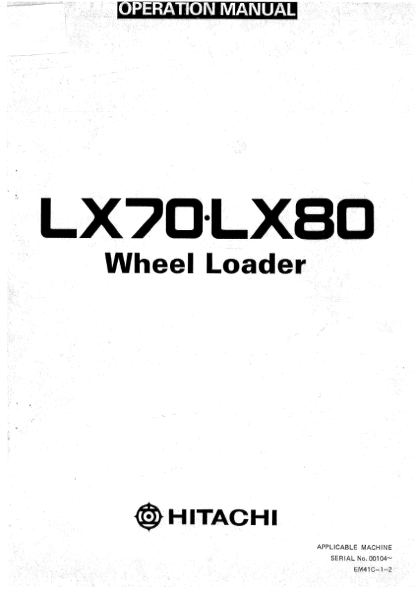 Hitachi LX70, LX80 Wheel Loader Repair Manual