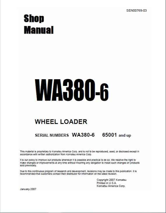 Komatsu WA380-6 Wheel Loader Service Manual Workshop Guide