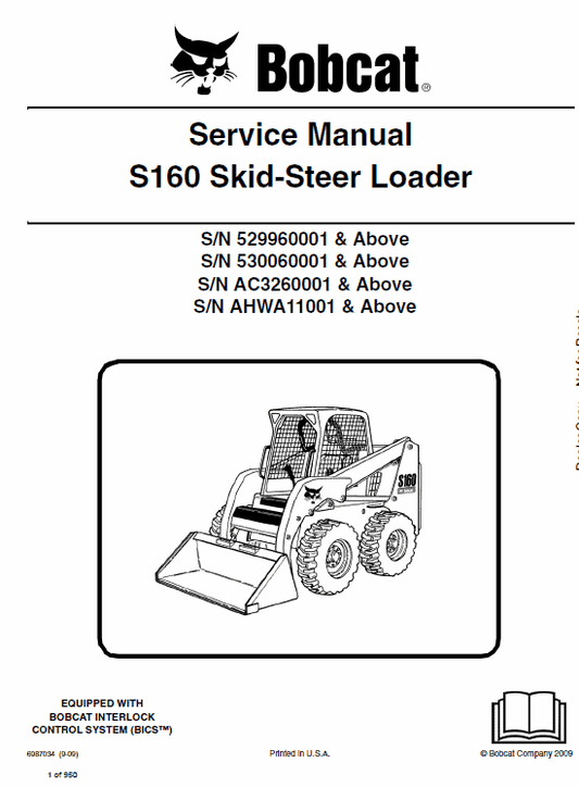 Bobcat S160 Skid-Steer Loader Service Manual Workshop Guide
