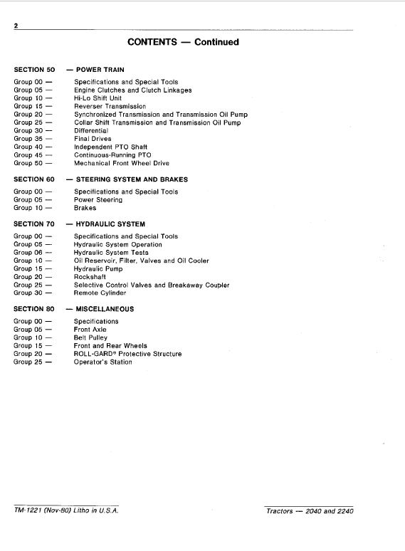 John Deere 2040, 2240 Tractors Repair Technical Manual Workshop Guide
