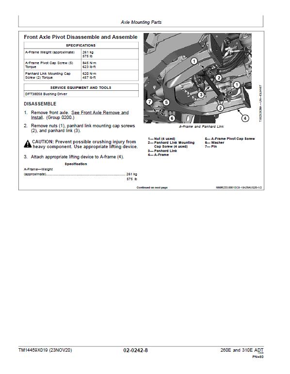 John Deere 260E, 310E Articulated Dump Truck Technical Manual (S.N. D708125 – ) Workshop Guide