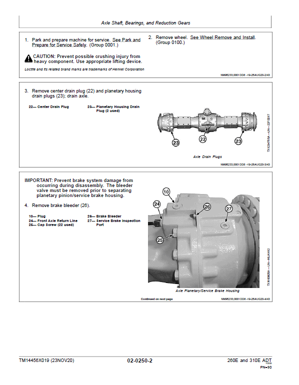 John Deere 260E, 310E Articulated Dump Truck Technical Manual (S.N. F708125 – ) Workshop Guide