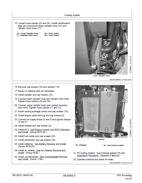 John Deere 85G Excavator Repair Technical Manual (S.N after J017001 – ) Workshop Guide