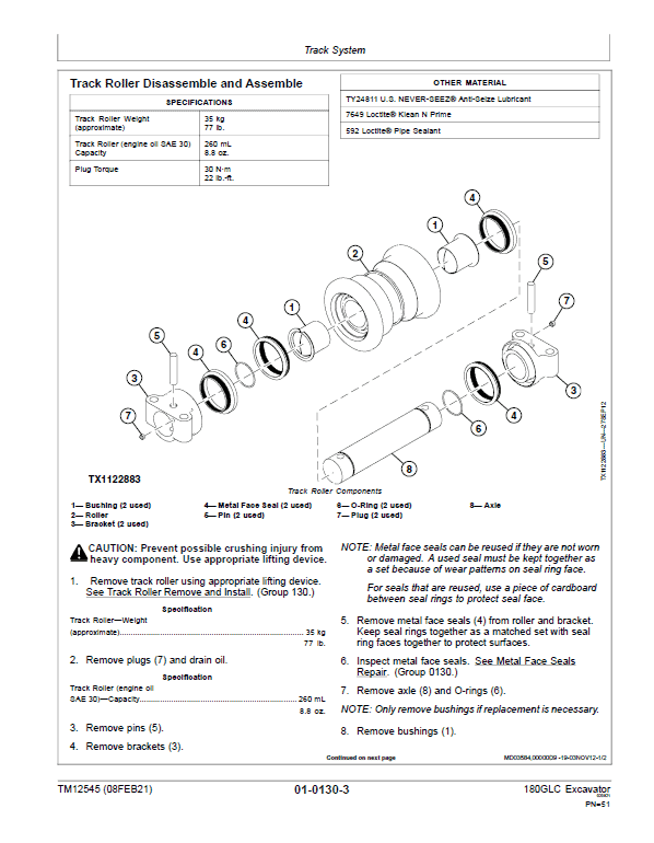 John Deere 180GLC Excavator Repair Technical Manual (PIN: 1FF180GX_ _D020001- ) Workshop Guide