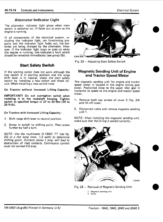 John Deere 1640, 1840, 2040, 2040S Tractors Technical Manual Workshop Guide