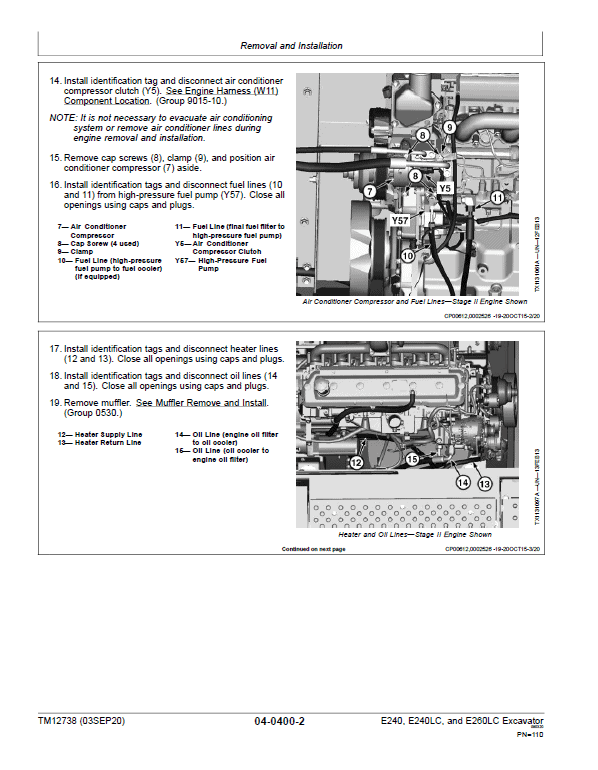 John Deere E240, E240LC, E260LC Excavator Technical Manual (S.N after C500201 & D500201) Workshop Guide