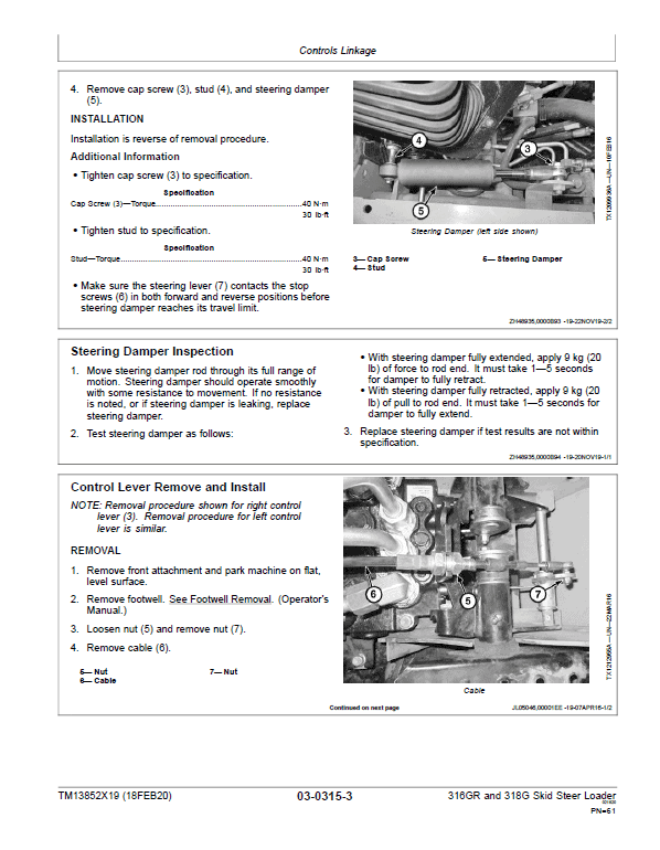 John Deere 316GR, 318G SkidSteer Loader Manual (Manual Controls – SN after J288093 -) Workshop Guide