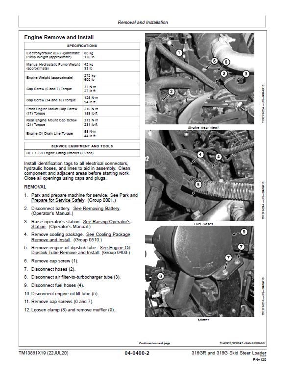 John Deere 316GR, 318G SkidSteer Loader  Technical Manual (EH Controls & S.N G298752 -) Workshop Guide