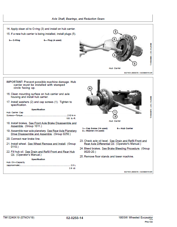 John Deere 190GW Wheeled Excavator Repair Technical Manual (S.N after E051001 – ) Workshop Guide